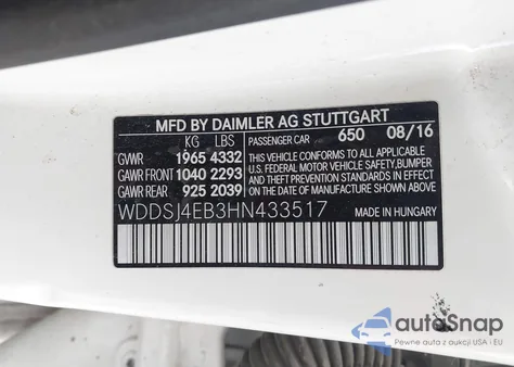 2017 Mercedes-Benz Cla 250 from USA, damaged, VIN WDDSJ4EB3HN433517